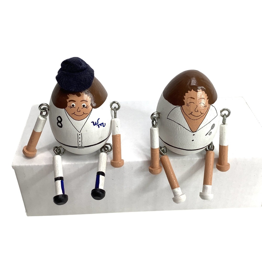 2 Painted Wooden Egg Eggbert Shelf‎ Sitter Figurine 4" Vintage USA 1995